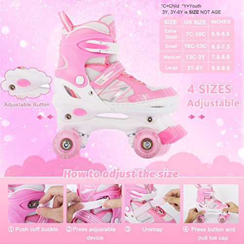 Kids Roller Skates For Girls Child Beginner Toddlers, 4 Sizes Adjustable Roller Skates With Light Up Wheels For Children, Patines Para Niñas Patins À Roulettes Enfants Filles - Extra Small Size #TOP1