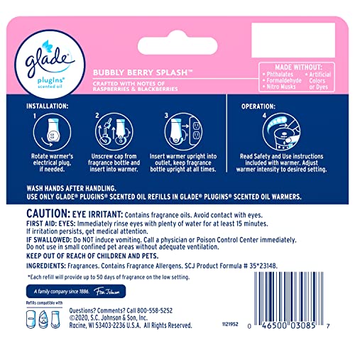 Image of Glade PlugIns Refills Air Freshener, Scented and Essential Oils for Home and Bathroom, Bubbly Berry Splash, 3.35 Fl Oz, 5 Count