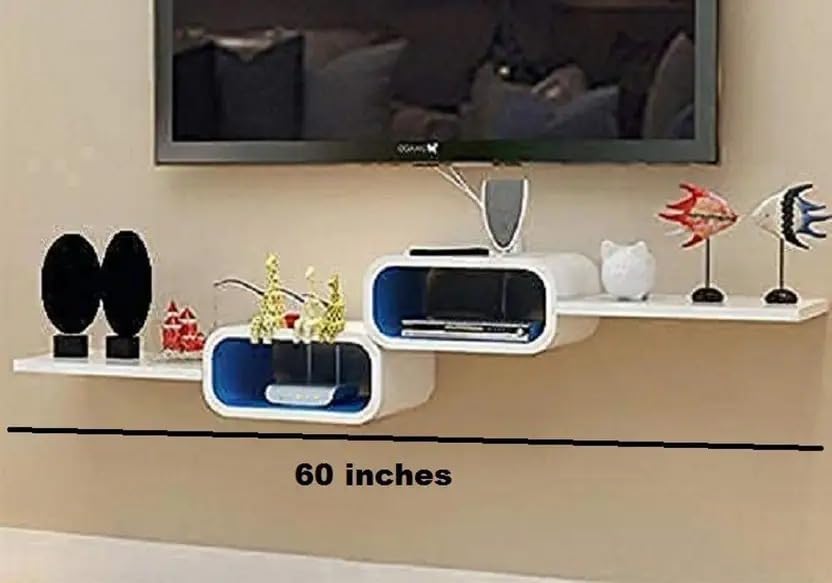 Image of Wooden Tv Entertainment Unit for Living Room and Bedroom, Set top Box Stand Brown of Wood (Blue and White)