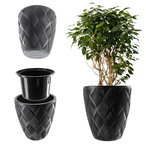 KADAX Vaso da fiori con inserto e manici, in plastica, resistente ai raggi UV, effetto 3D (antracite 39 cm)