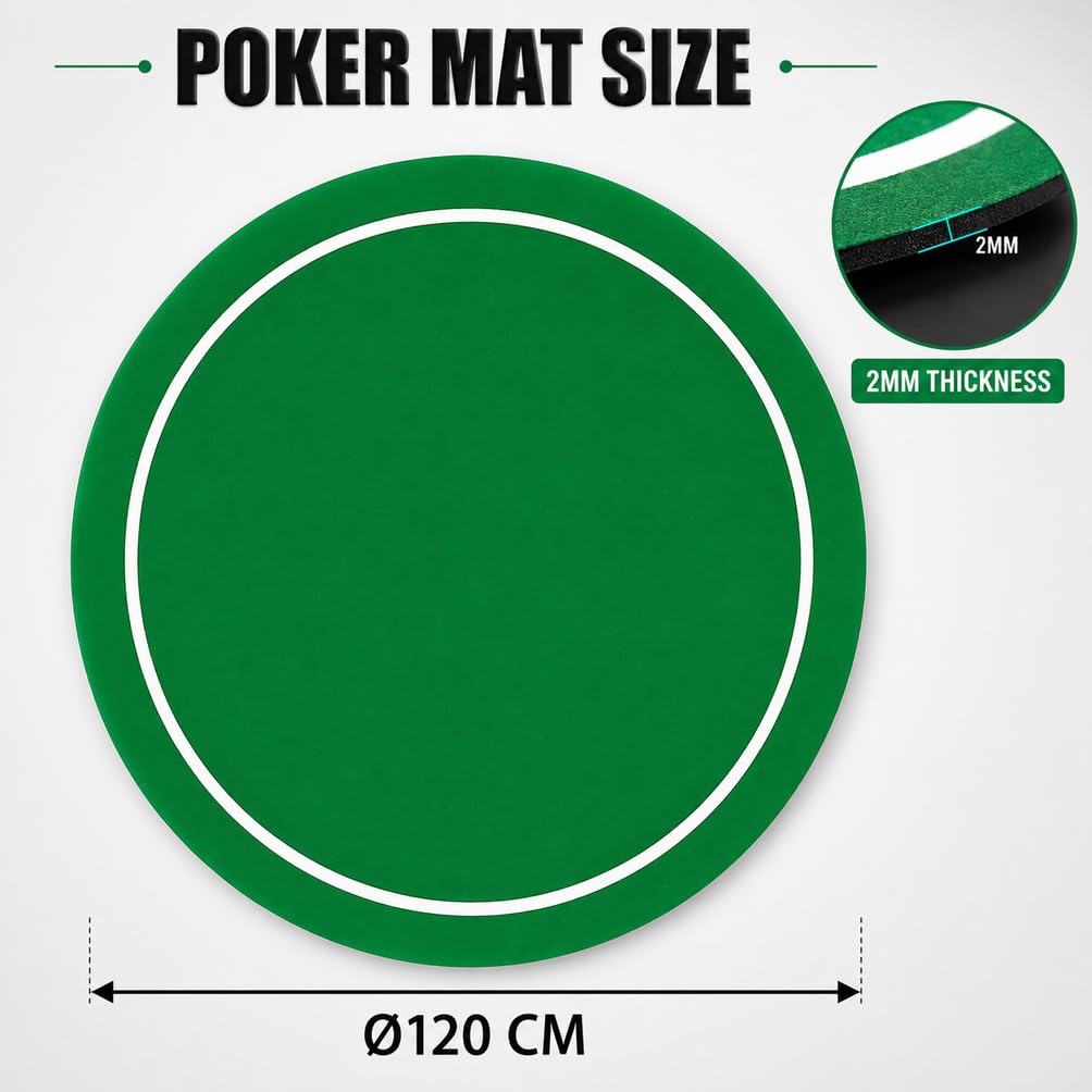 Genérico Tapete de Póker Redondo para Texas Hold'em, Superficie Antideslizante e Impermeable,03,120CM
