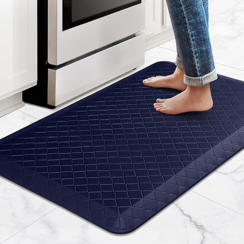 HappyTrends Kitchen Floor Mat - 4/5 Inch Thick Anti-Fatigue Kitchen Rug,Waterproof Non-Slip Kitchen Mats and Rugs Heavy Duty Ergonomic Comfort Rug for Kitchen,Office,Sink,Laundry,(22"x36", Blue)
