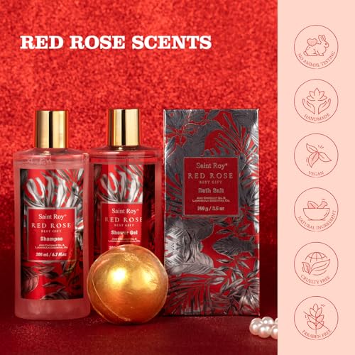 Image of Mother gifts Spa Gift Set For Women, Birthday Gifts for Her, Spa Gift Basket for Women, Red Rose Bath and Body in Floral Scents Bath Kits, Home Spa Gift Basket, Bath Spa Kit for Mothers day Lotion