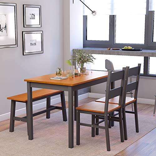 image for Mecor 4-Piece Kitchen Dining Table Set, Modern Solid Wood Table w/ 2 C