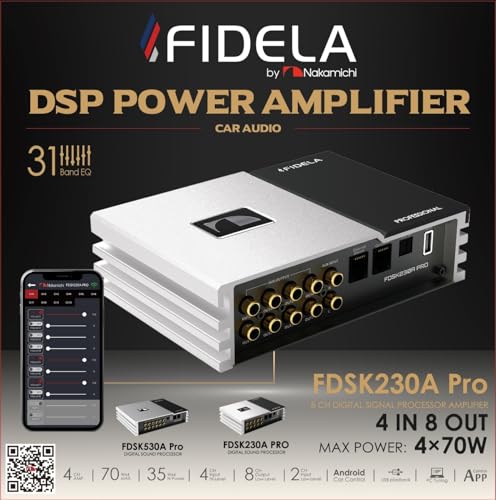 Image of Nakamichi FIDELA FDSK230A Pro 8 Channel DSP Car Audio Amplifier, 4 Input 8 Output, 70W x 4, 31 Band EQ, USB Playback, Android App Control