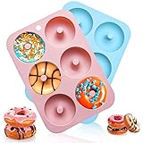AMOE Moldes de silicona para hacer donuts ,Juego 2 Molde para Donut de Silicona para Hornear Donut, 6 Cavidades, para Hacer Galletas, Magdalenas, Pasteles, Bagels