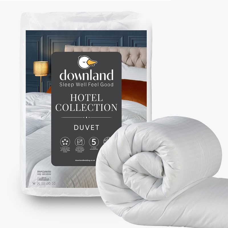 Downland Hotel Collection King Size Duvet - 15 Tog Cosy Winter Quilt, Hotel Quality Satin Stripe Embossed Cover, Thick Hollowfibre Filling, Hypoallergenic & Machine Washable - 225x220cm