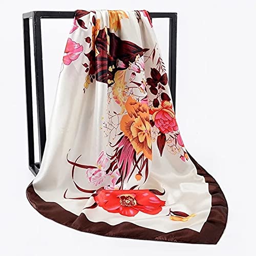 Bufanda de Seda para Mujer, pañuelo Estampado para el Cuello, pañuelo Cuadrado para Oficina, pañuelo para Mujer (Enchufe Estadounidense, 90 cm x 90 cm)
