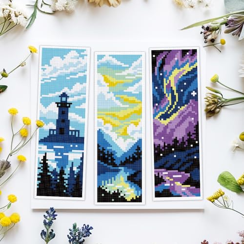 Image of ACRNIGHEET 6PCS Cross Stitch Bookmark Kit for Beginner Stamped Cross Stitch Kits for Adults DIY Embroidery Bookmark Kits Crossstitch Kits Adult with Instructions Hand Craft Gift 8.5''x3'' 11CT