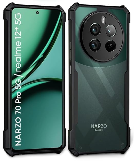 Amazon Brand - Solimo Shockproof Clear Back Cover for Realme 12 Plus 5G | 360 Degree Protection | Realme 12 Plus 5G Back Cover Case (PC & TPU, Black Bumper) (B0D2PD2LN3) Amazon Price History, Amazon Price Tracker
