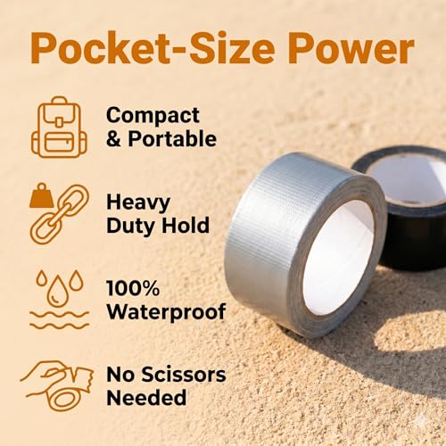 Image of Mini Duct Tape 2PCS Travel Size Duct Tape for Outdoors Camping Hiking Emergency Put in Pocket Tear by Hand, 2 inch x 5 Yards, Twin Black