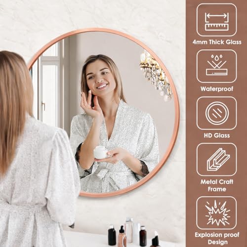 Image of Sidra Decor Metal Frame Round Wall Mirror for Home Decoration | Wall Mounted Circle Mirror for Bathroom, Living Room, Bedroom, Hallway, HD Vanity Mirror wash Basin (Rose Gold Frame 24 inch)