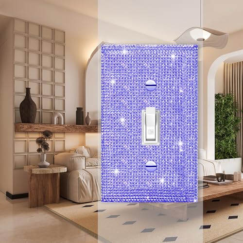 Image of 2 Pcs Shiny Purple Single Toggle Light Switch Plate Wall Plates Light Switch Cover Plate Decorative Switch Covers Purple Rhinestones Wall Plate