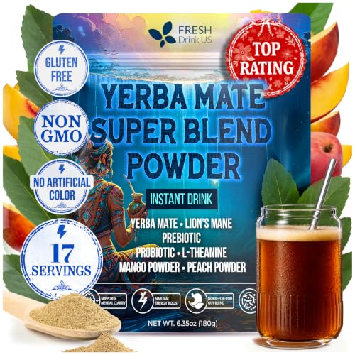 Image of FreshDrinkUS, Premium 6.35oz (180g) Yerba Mate Super Blend Powder - Plant-Based Instant Drink Mix with Yerba Mate & Fiber - Smooth Taste, Easy-Mix Daily Beverage
