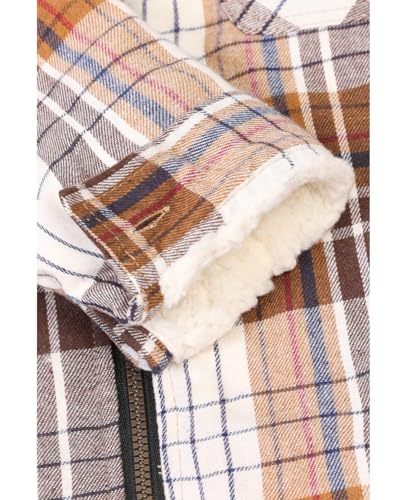 ZENTHACE Girls Sherpa Lined Full Zip Up Plaid Flannel Shirt Fuzzy Hooded Flannel Jacket with Hand Pockets4