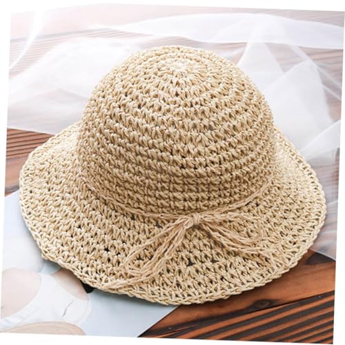 Girls Casual Summer Straw Hats for Boy Girl Uv Protection Beach Cap Bowknot Design Beige for Outdoor Vacations and Fits2