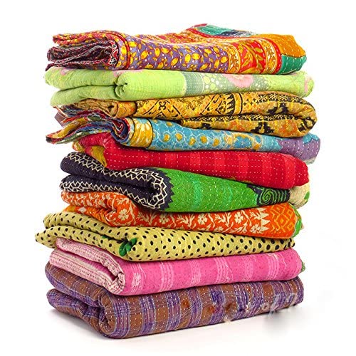 Craft Lovers Indian Wholesale Lot of Tribal Quilt Vintage Handmade Blanket Patchwork Throw Hippie Bohemian Old Saree Made Kantha Rally Twin (1, Twin)