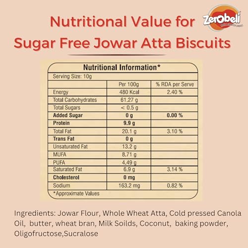 Image of Zerobeli Sugar Free Jowar Atta Biscuits 325g (Pack of 2) | Healthy High-Fiber Snack | Wholesome, Delicious, And Guilt-Free | Perfect Blend Of Nutrition And Flavor Zero Sugar, No Maida