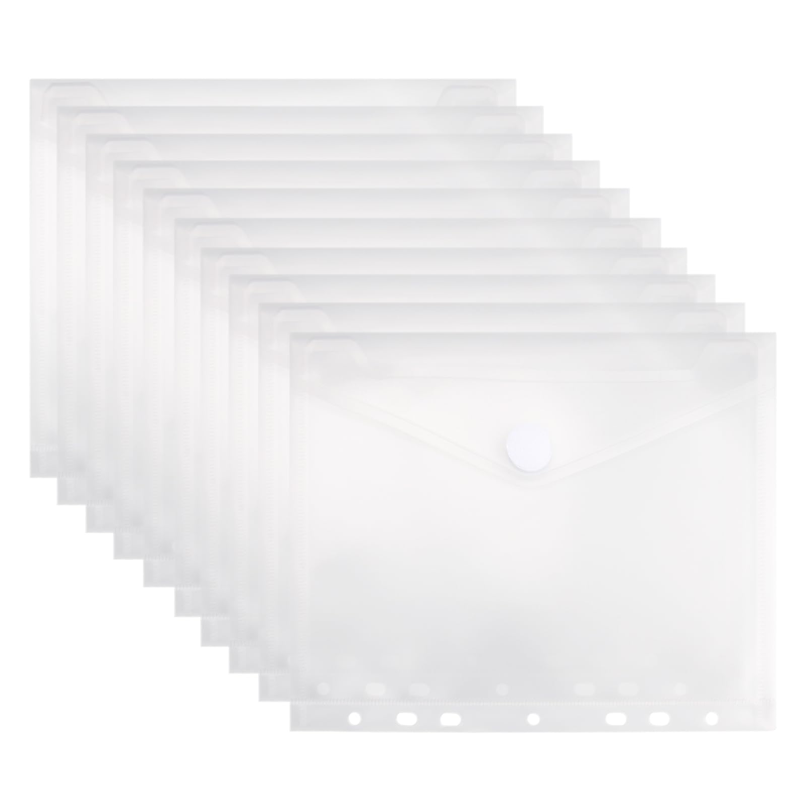 10PCS Sobres Archivador a5 con Botón, Fundas de Plástico A5 Perforadas 7 Agujeros, Funda Archivador A5 Impermeable para Documentos, Oficina Escuela Viaje 23x18cm