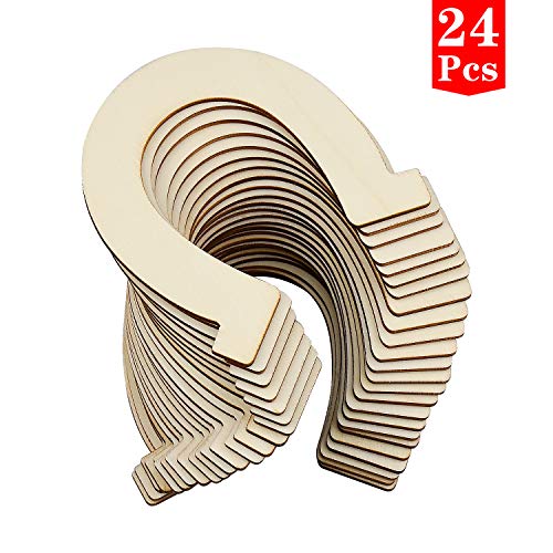 HENTEK 24 Pack Rodajas de madera Rodajas de troncos de madera Forma de herradura Recortes de madera sin terminar para manualidades DIY Decoración Centros de mesa de boda Felicidad de cumpleaños Arte