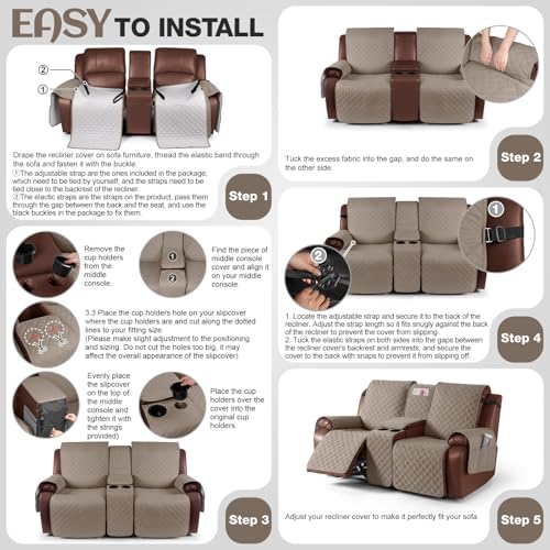Image of KinCam 100% Waterproof Loveseat Recliner Cover with Console, Taupe