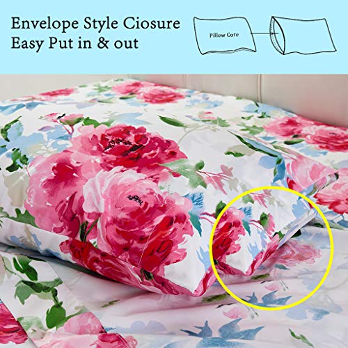Image of JSD Watercolor Rose Floral Printed Sheet Set Twin Size | 3 Piece Soft Botanical Microfiber Sheets, OEKO-TEX Certified, Easy Care