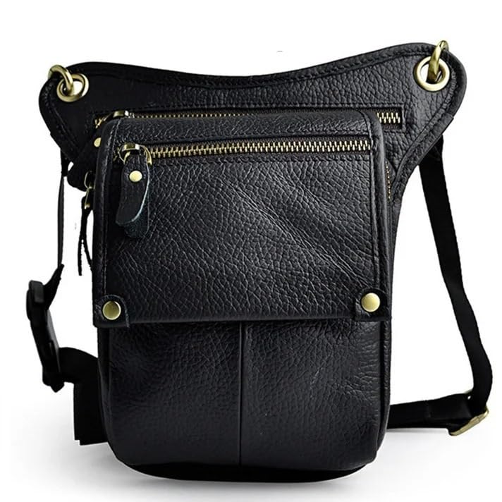 Pernera Moto Bolsa de Muslo for Hombre, riñonera for Motocicleta, Bolsa Viaje for Pierna, Paquete Herramientas for Carreras Motocross(Black Litchi Grain)