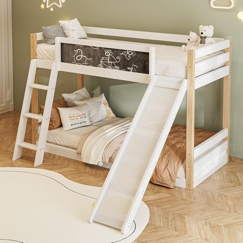 Merax Hochbett Kinderbett, Etagenbett mit Rutsche & Treppe, Kinderbett mit Fallschutz & Lattenrost & Kritzeltafel, Platzsparendes Stockbett, Funktionsbett für Junge & Mädchen, 90x190/200cm, Weiß&Natur Merax Hochbett Kinderbett, Etagenbett mit Rutsche & Treppe, Kinderbett mit Fallschutz & Lattenrost & Kritzeltafel, Platzsparendes Stockbett, Funktionsbett für Junge & Mädchen, 90x190/200cm, Weiß&Natur