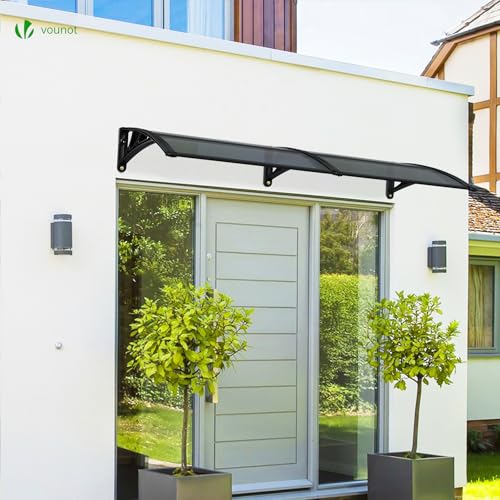 Miniatura 2 de VOUNOT® Marquesinas Exterior para Puertas y Ventanas, 200 x 80 cm Tejadillo de Protección con Barra Central, Toldo Cubierta de Policarbonato en Jardín, Antracita