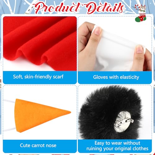 Beipegin 7 Piece Snowman Costume Adult,Snowman Outfit Snowman Scarf Hat Carrot Nose Gloves Pom Pom Balls Winter Frosty the Snowman Costume Christmas Fancy Dress for Women Men - Image 4