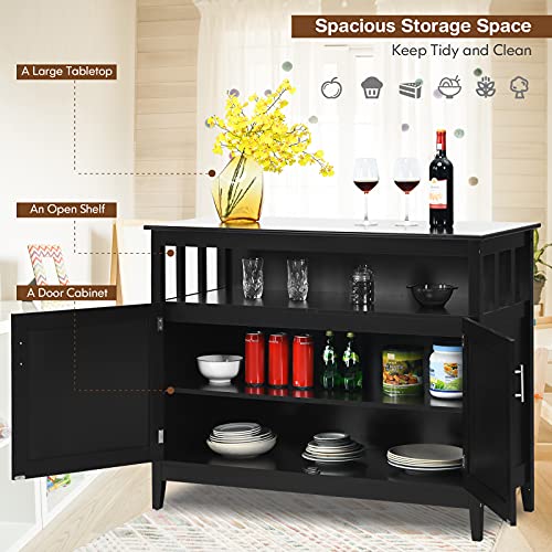Costzon Kitchen Sideboard Storage Cabinet, Wooden Server Buffet Mid Century Modern Sideboard, Free Standing Narrow Storage Cupboard With 2-Level Open Adjustable Shelf For Home Living Room (Black) #TOP1