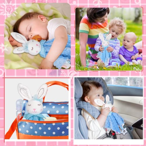 Image of Bunny Lovely Soothing Blanket with Tags Teether Bunny Blanket Soft Baby Blankets for Boys and Girls Baby Stuff for Newborn Toys Snuggle Toy Baby Lovey Dotted Toy Rabbit Animal Blue
