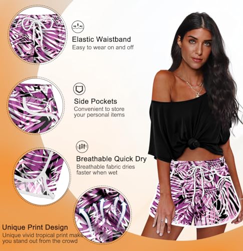 Image of For G and PL Women Summer Floral Beach Boardshorts with Pockets Swim Trunks
