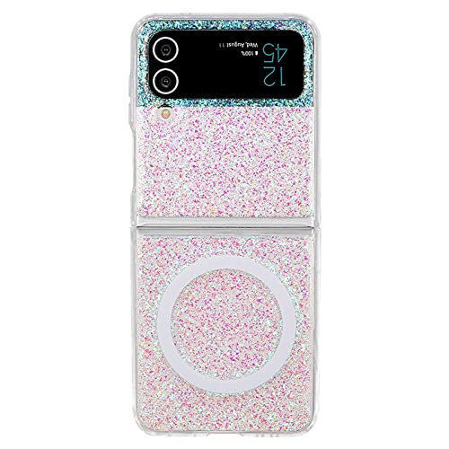 KVIBEO Coque pour Samsung Galaxy Z Flip 4, Glitter Coque avec Protection De La Caméra Et Supporte La Charge sans Fil Ultra Mince Antichoc Housse,3