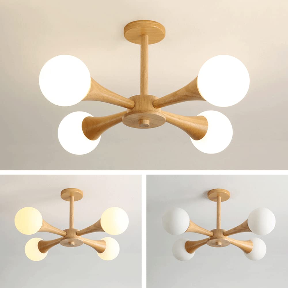Żyrandol sufitowy LED do kuchni, drewniany, montowany na powierzchni, nowoczesny Sputnik, lampa Magic Bean Molecule do sypialni, salonu, domu w stylu rustykalnym