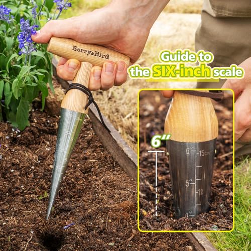 Berry&Bird Hand Dibber herramienta de jardín 6'' madera miniatura 4