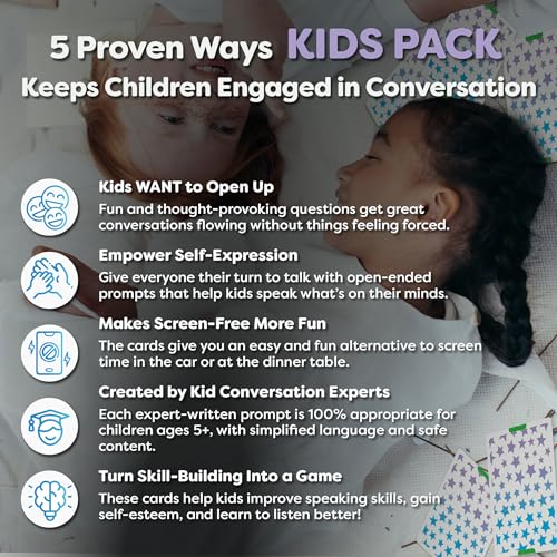 Image of 200 Kids Conversation Cards - Screen-Free Family Dinner Game and Road Trip Essential - Get Children to Talk, Listen, and Connect with Parents - Expert-Developed Gift for Ages 5-12 (Pack of 2)