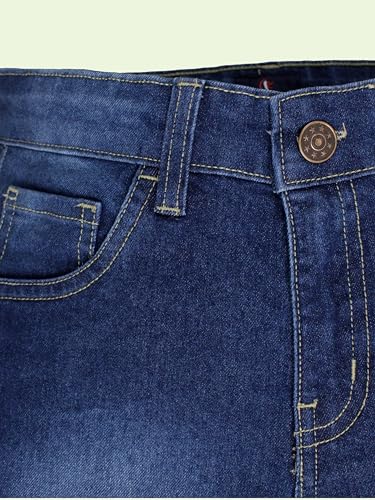 Image of KiddoPanti Boys Knee-Length Denim Shorts | Stretchable Cotton Poly Denim | Comfortable Fit with Button Elasticated Waistband & Zip Fly