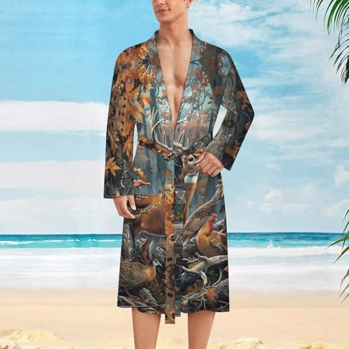 Forests Elk Wild Chicken Funny Men's Robe Novelty Soft Lightweight Bathrobe Long-sleeve Spa Robes2