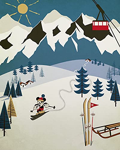 Komar Disney Vlies Fototapete - Mickey Alpine - Größe: 200 x 250 cm (Breite x Höhe) - Winter, Mouse, Ski, Kinderzimmer, Tapete - IADX4-039