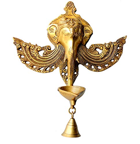 eSplanade - 11" Ganesha Oil Lamp Brass Wall Hanging Diya | Home Decor | Brass Diya | Brass Deepam | Brass Lamps | Kuthu Vilakku | Nila Vilakku