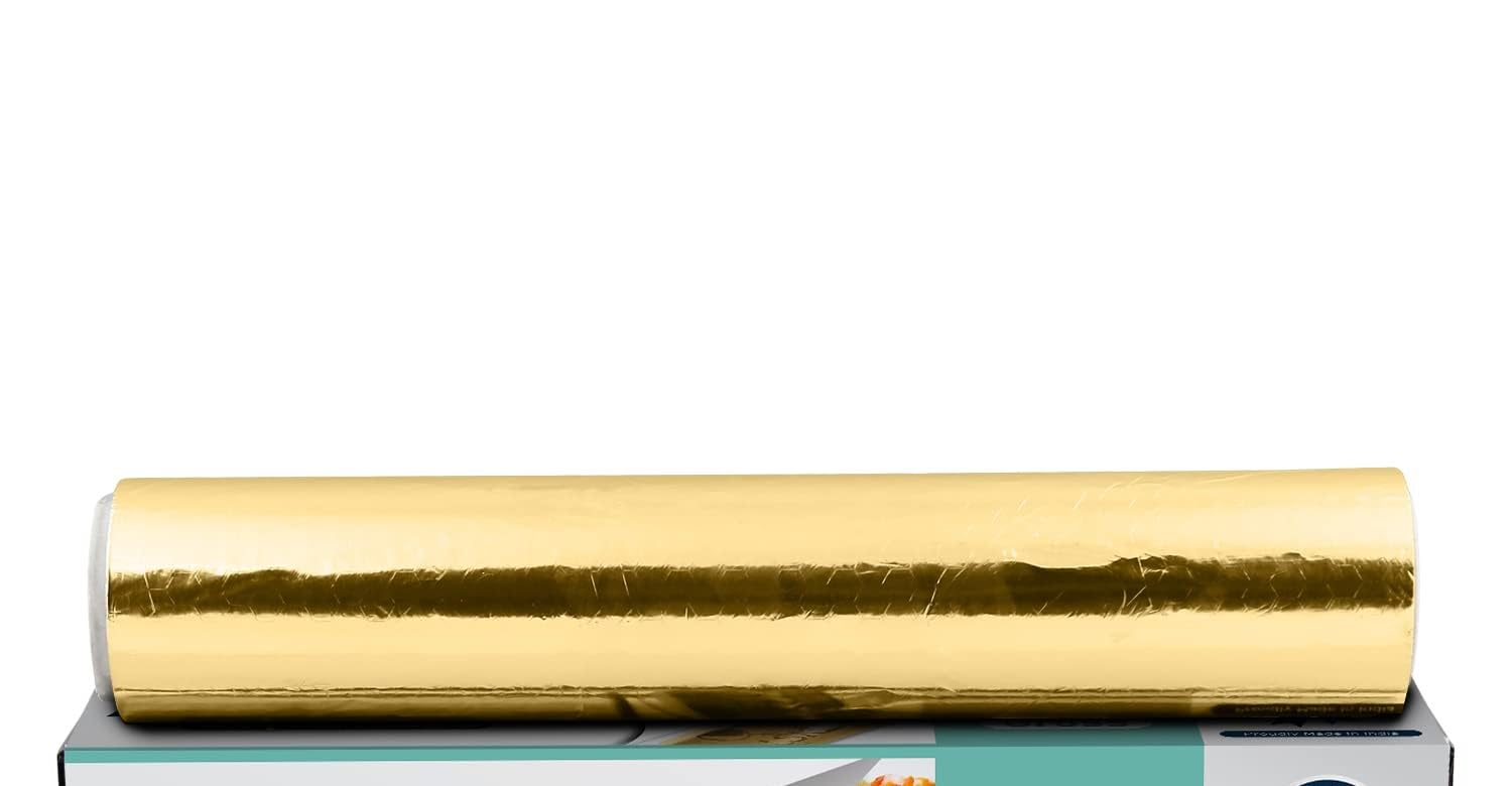 Khaana Packaging 1 Kg Net Golden Embossed Aluminium Foil, 18 Micron Thickness, Ultra-Premium, Keeps Food Fresh Always, Perfect for Food Wrapping, Packing, Storing and Serving