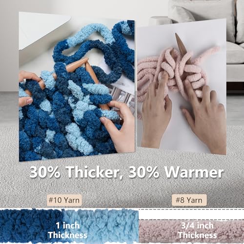 Image of Cozyful Chunky Yarn for Hand Knitting - #10 Chunky Chenille Blanket Yarn, Jumbo Big Thick Chunky Yarns for Crocheting, Tie Dye Bulky Knit Yarns, 8 Skein (20 yds 8 oz Each Skein), Navy & Multi Blue