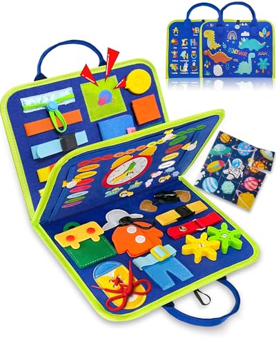 Image of Exorany Busy Board Montessori Toys for Toddler Boys & Girls Birthday Gifts, Sensory Toys for Toddlers, Educational Travel Preschool Toddler Activities Learning Fine Motor Skills