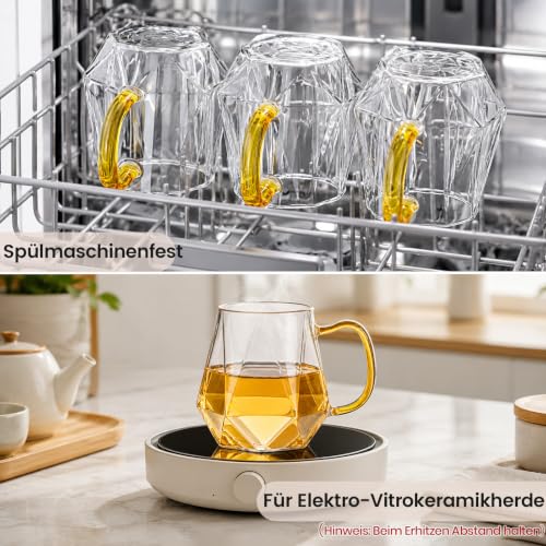 Kaffeegläser 320ml,5er Set Latte Macchiato Gläser mit Griff,Löffel – Bild 5
