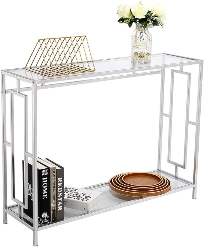ANASIA HANDICRAFTS Glass Console Table,Narrow Console Table for Entryway and Living Room,Silver