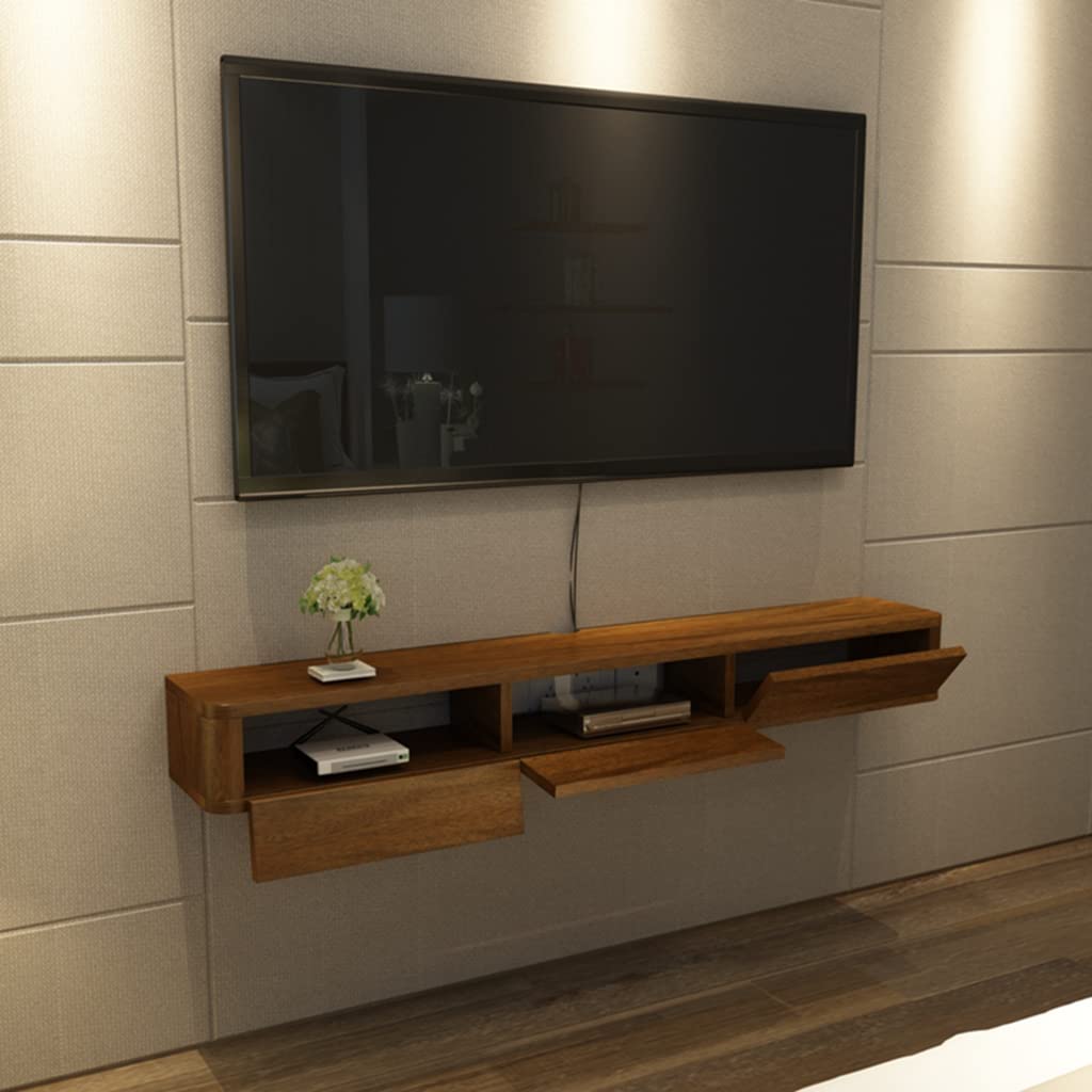 Mobile TV sospeso con 3 vani portaoggetti, Moderno mobiletto da Parete in Legno di Noce, Adatto per TV da 32, 40, 43 e 50 Pollici, 43 e 50 Pollici, Bianco (C)
