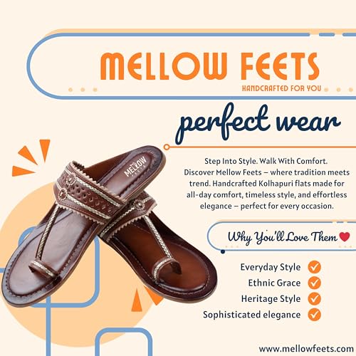 Image of Women's Kolhapuri Sandals - Handcrafted Leather Flats Chappals with Toe Ring, Comfortable Slip-On Ethnic Footwear with Embroidery & TPR Leather Sole