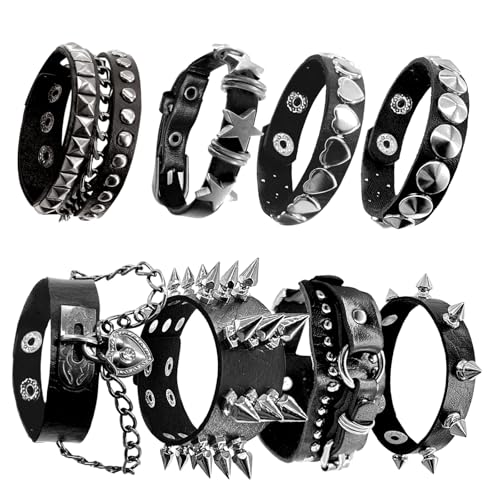 HISAKYST 8pcs Spiked Bracelets Emo Bracelets Spike Bracelet Unisex80s cool rock style a must-have for parties music festivals and motorcycle enthusiasts
