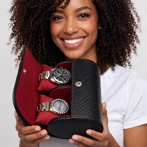 Image of Watch Organiser Display Box Made in Leatherette and Suede with Contarst thread Topstitch | For Men &Women | Gift For Any Occasion (2 Watch Roll)